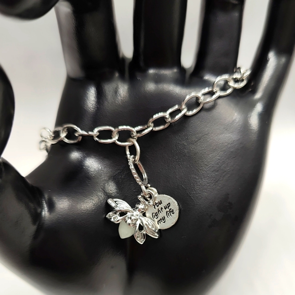 Glow in the Dark Firefly Dangle Charm on a Chain Link Bracelet